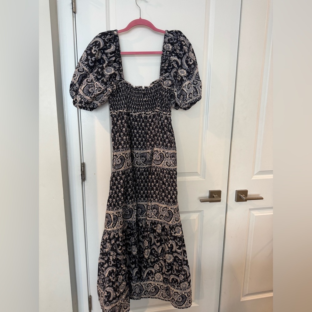 Sea New York Jasper Border Puff Sleeve Tiered Midi Dress in Black Size M NWT - Picture 4 of 6